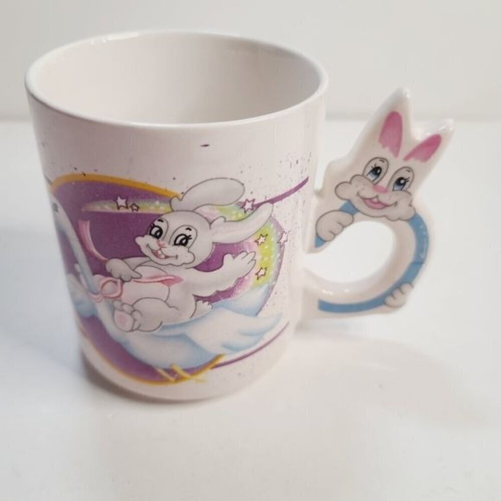 Vintage Kitsch Psychedelic Bunny Rabbit Kawaii Bunny Handle Quirky Coffee Mug - Picture 8 of 15